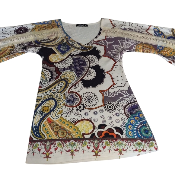 Citi Life Women's Multicolor Paisley Print V-Neck 3/4 Sleeve Top Sweater Size M - Picture 6 of 9